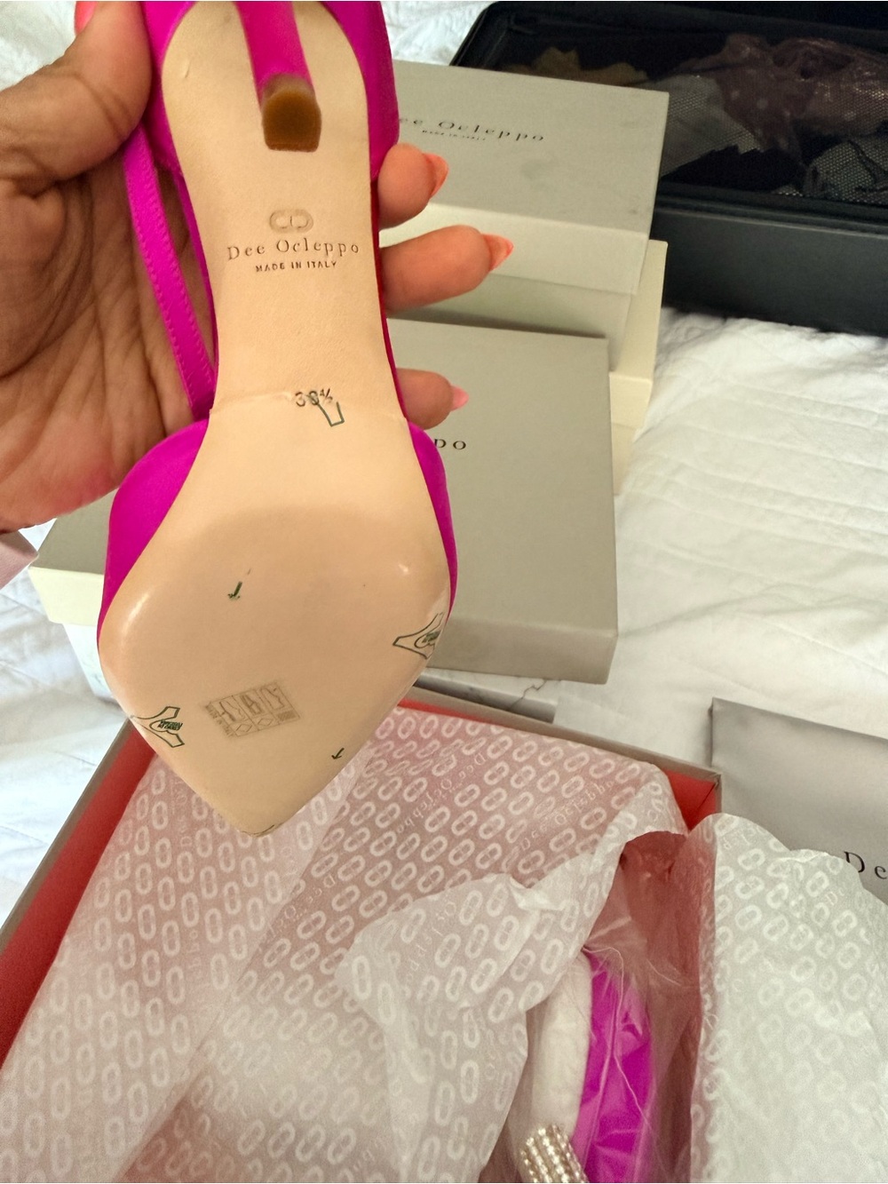 Hot Pink Satin Pointed-Toe Stiletto with Crystal Bow - Picture 3 of 5